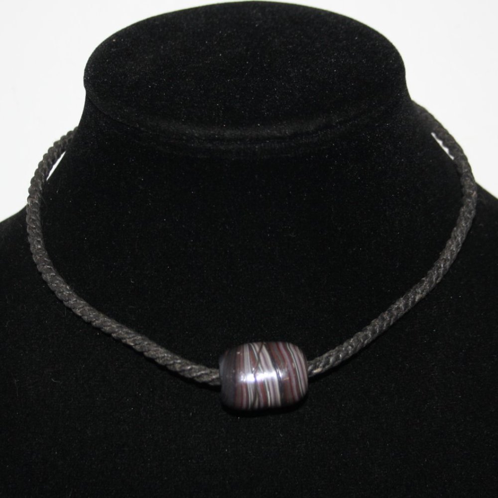 Beautiful black cord and Glass bead necklace 16"